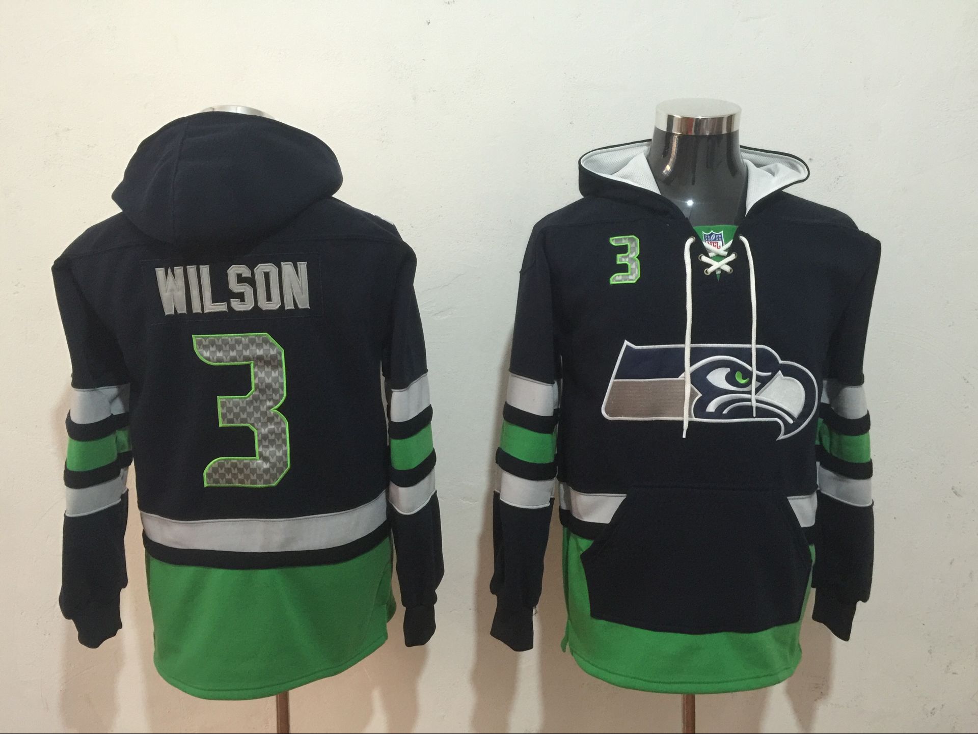 Men NFL Nike Seattle Seahawks #3 Wilson black Sweatshirts-0